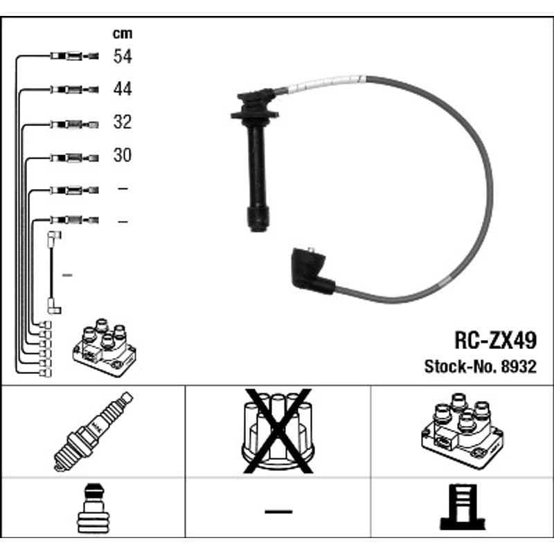 NGK 8932 uždegimo laido komplektas 8932 RC-ZX49