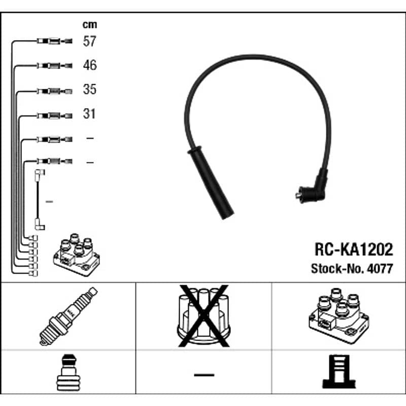 NGK 4077 uždegimo laido komplektas 4077 RC-KA1202