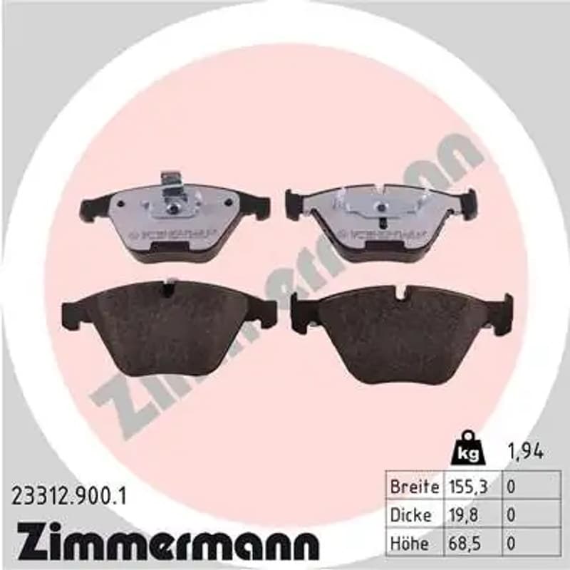 ZIMMERMANN stabdžių trinkelių rinkinys, diskinis stabdys 23312.900.1