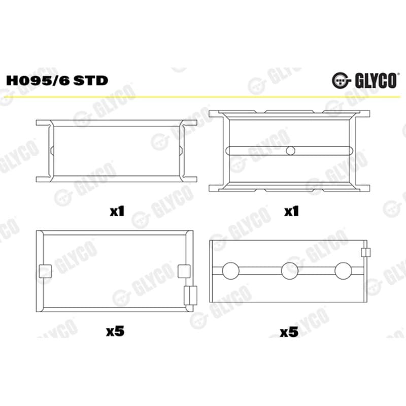GLYCO pagrindiniai guoliai, alkūninis velenas H095/6 STD