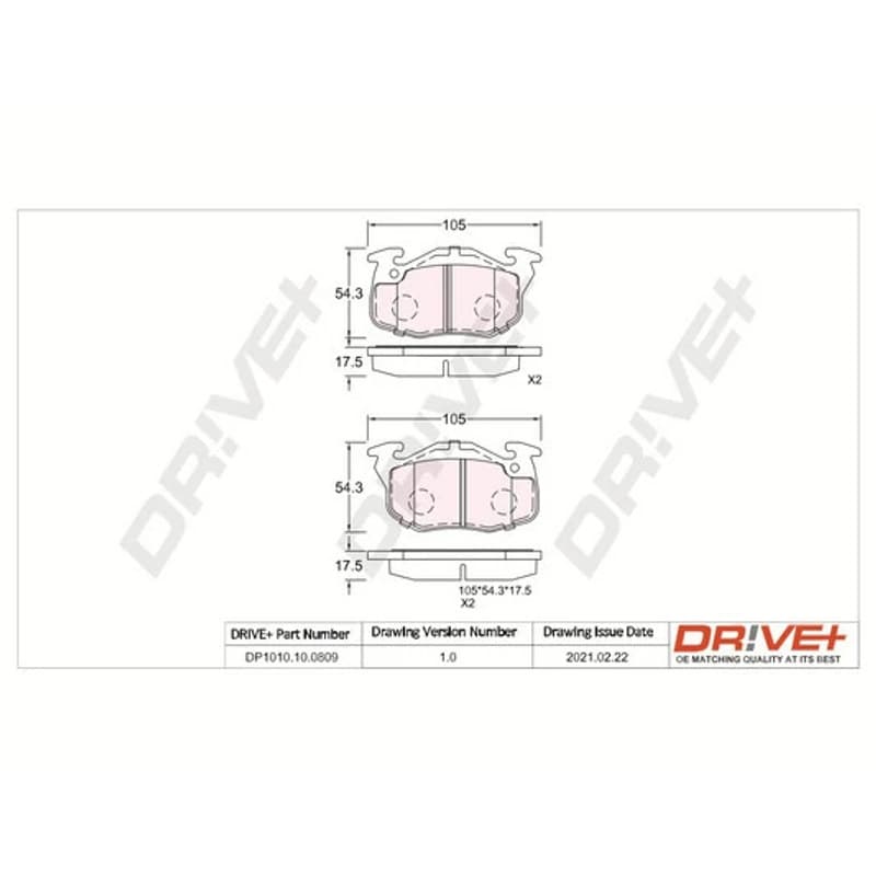 DRVE stabdžių trinkelių rinkinys, diskinis stabdys DP1010.10.0809