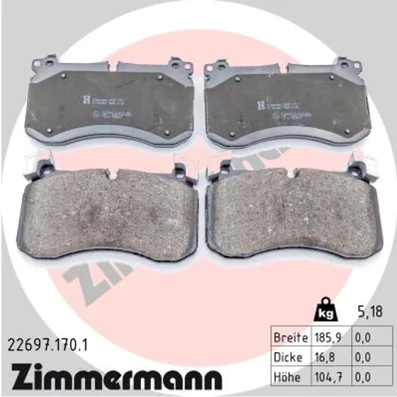 ZIMMERMANN stabdžių trinkelių rinkinys, diskinis stabdys 22697.170.1