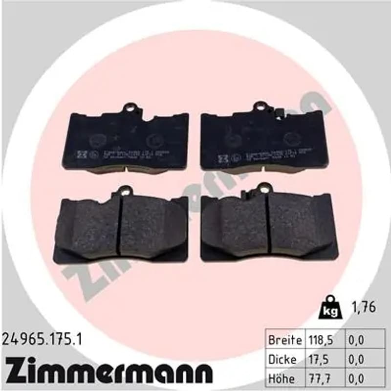 ZIMMERMANN stabdžių trinkelių rinkinys, diskinis stabdys 24965.175.1