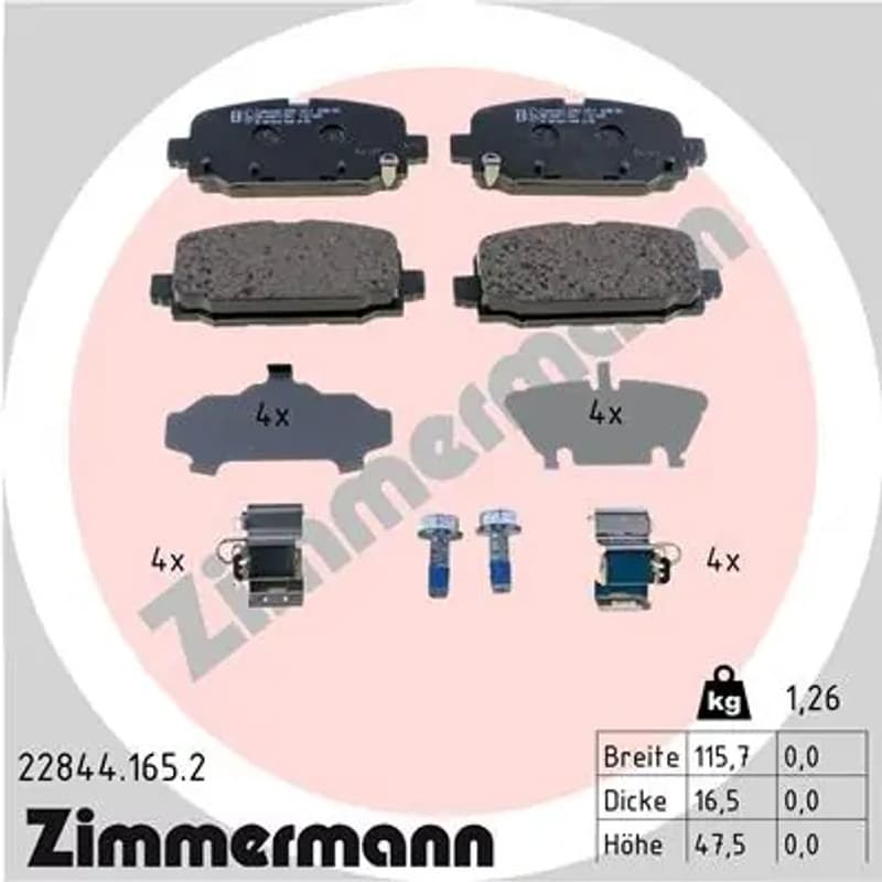 ZIMMERMANN stabdžių trinkelių rinkinys, diskinis stabdys 22844.165.2