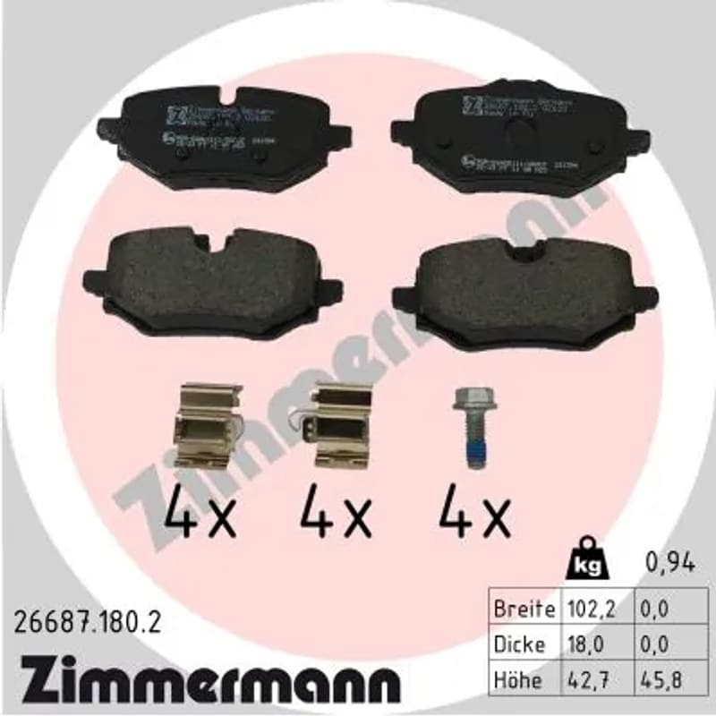 ZIMMERMANN stabdžių trinkelių rinkinys, diskinis stabdys 26687.180.2