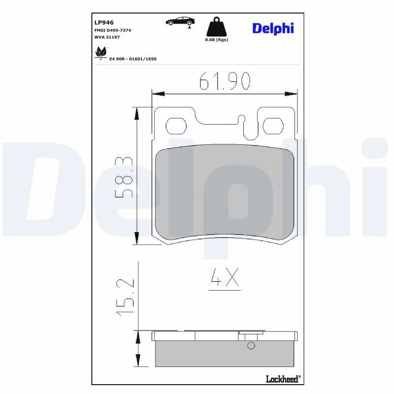 DELPHI stabdžių trinkelių rinkinys, diskinis stabdys LP946