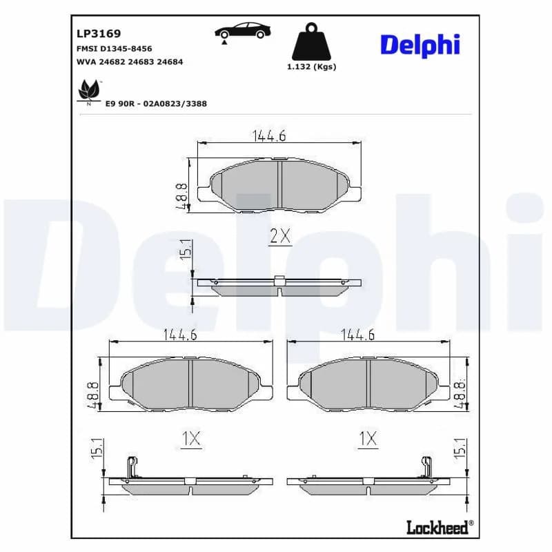 DELPHI stabdžių trinkelių rinkinys, diskinis stabdys LP3169