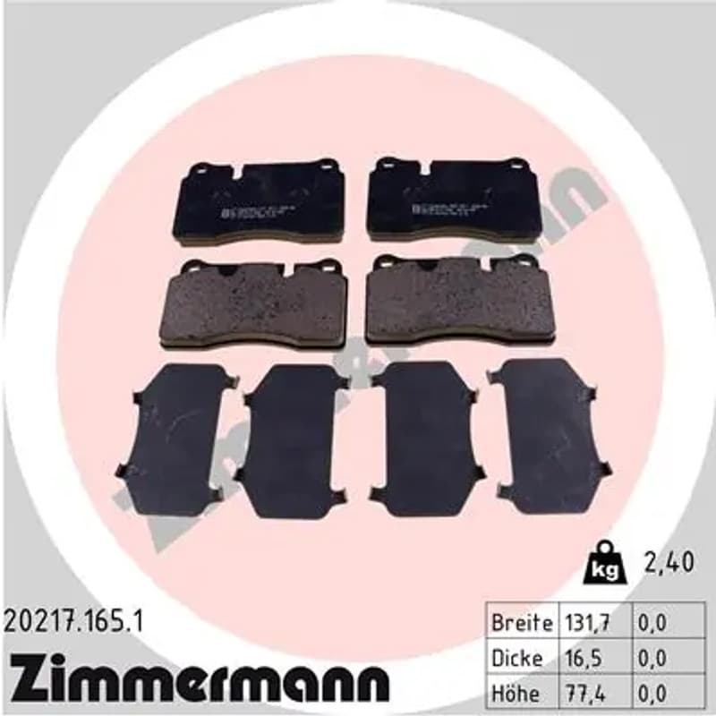 ZIMMERMANN 20217.165.1 stabdžių trinkelių rinkinys, diskinis stabdys