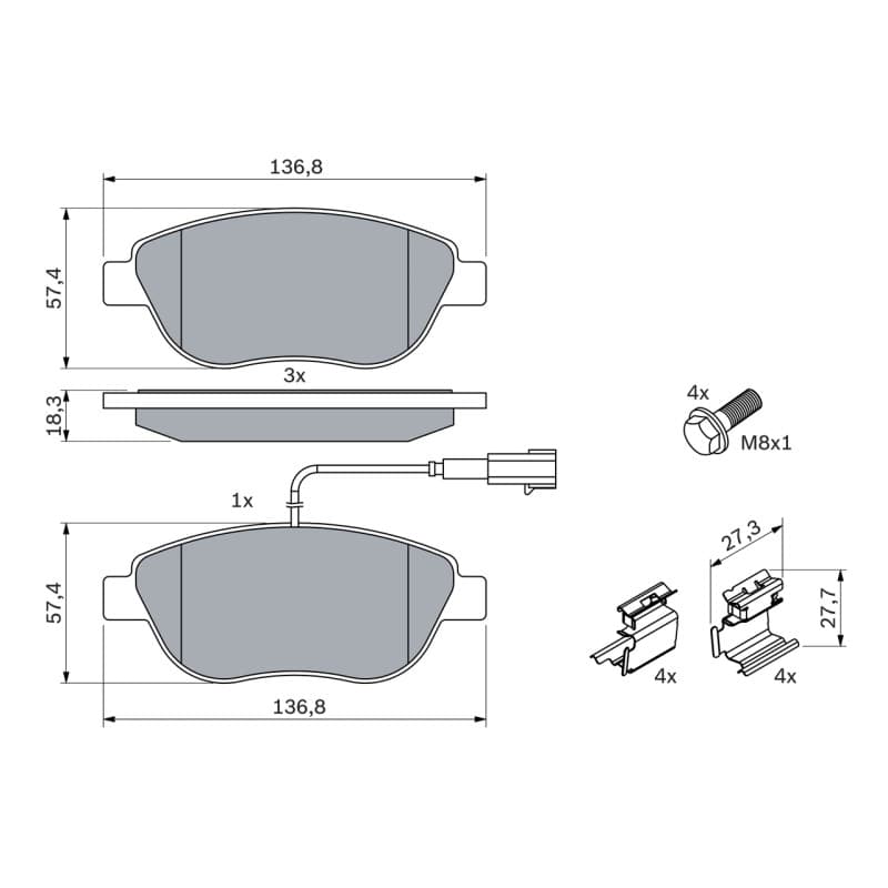 BOSCH 0 986 424 596 stabdžių trinkelių rinkinys, diskinis stabdys
