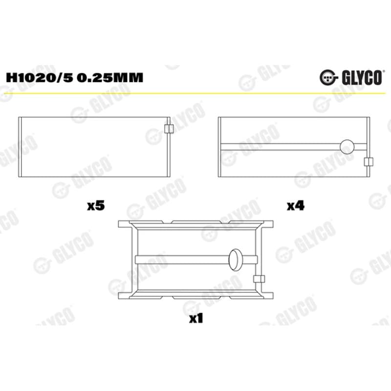 GLYCO pagrindiniai guoliai, alkūninis velenas H1020/5 0.25mm