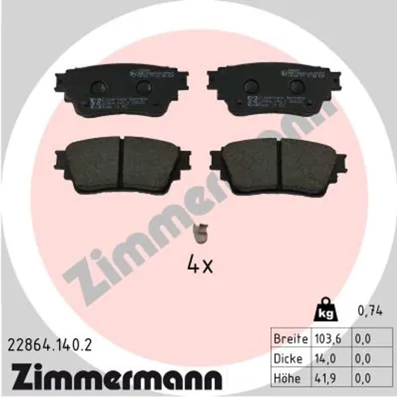 ZIMMERMANN stabdžių trinkelių rinkinys, diskinis stabdys 22864.140.2