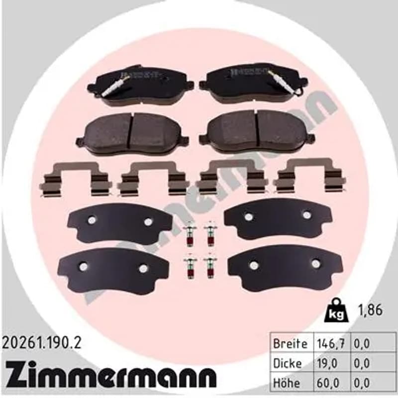 ZIMMERMANN stabdžių trinkelių rinkinys, diskinis stabdys 20261.190.2