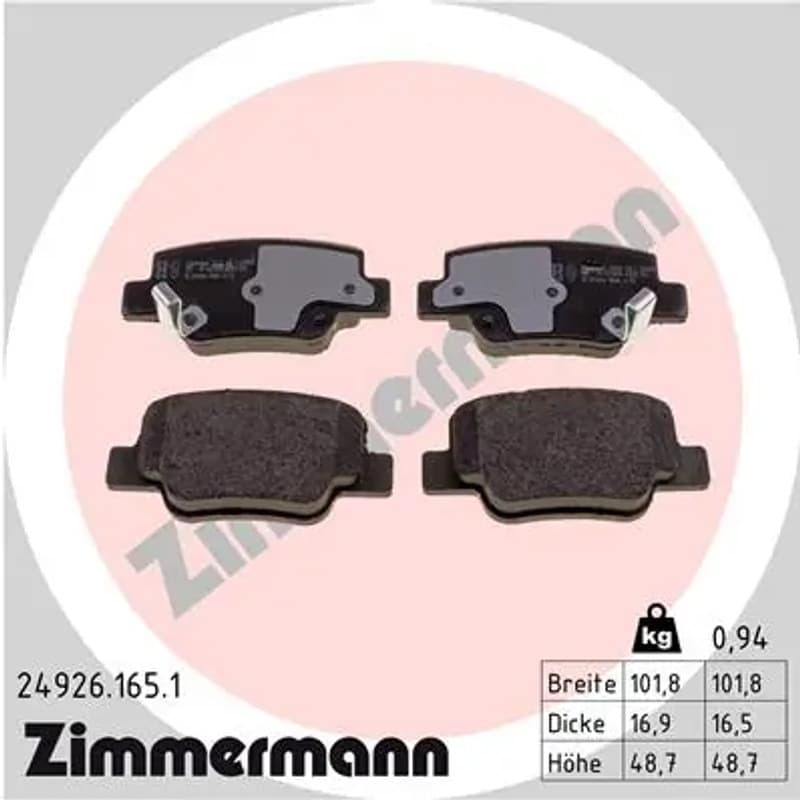 ZIMMERMANN stabdžių trinkelių rinkinys, diskinis stabdys 24926.165.1