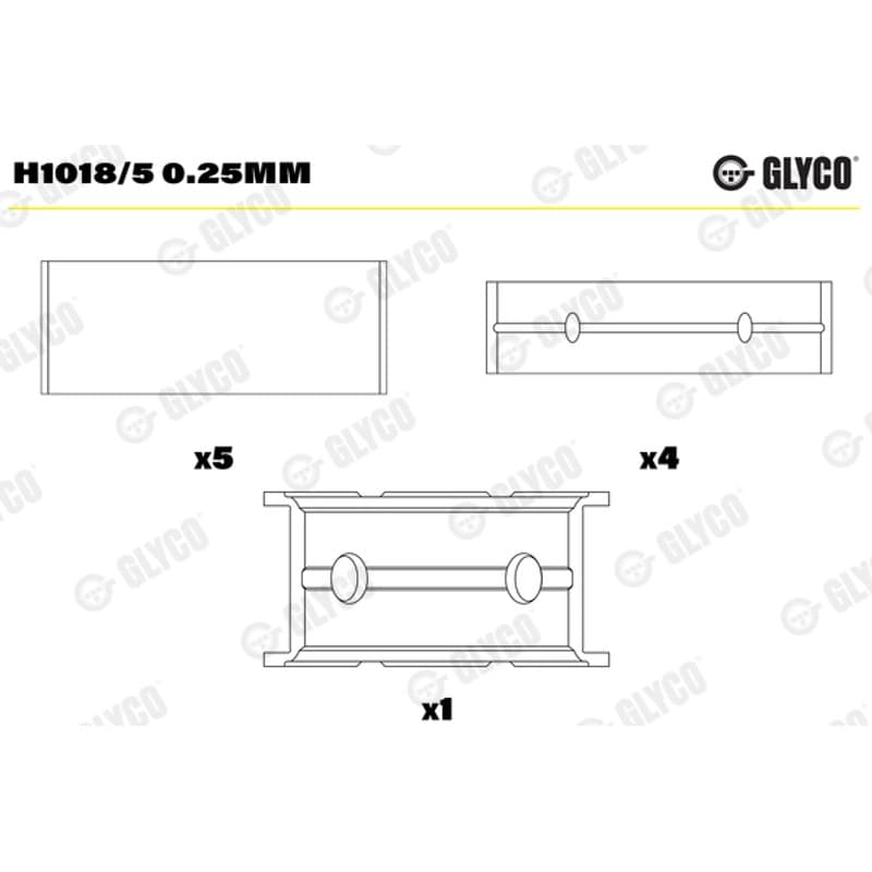 GLYCO pagrindiniai guoliai, alkūninis velenas H1018/5 0.25mm